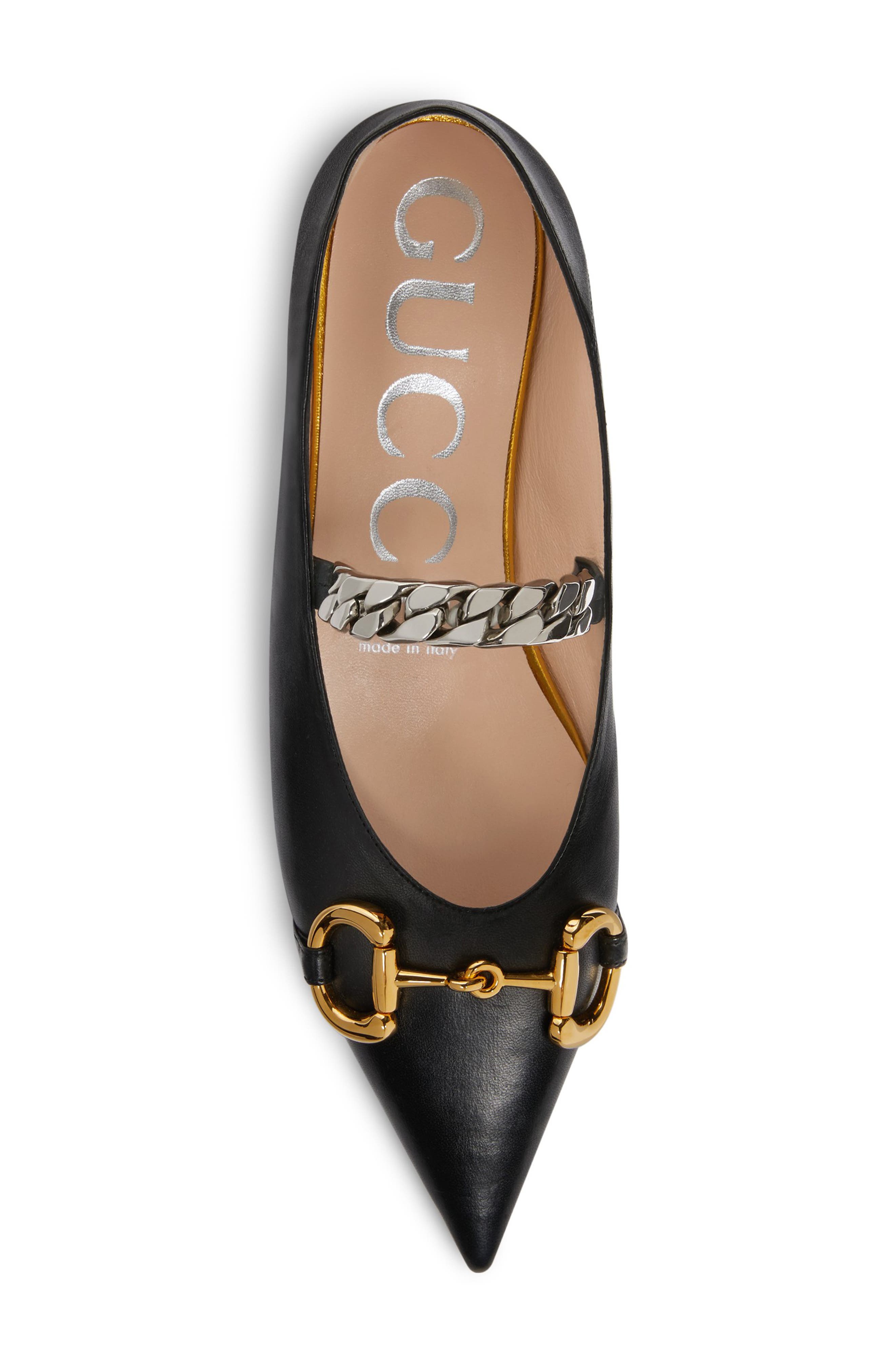 Gucci Deva Horsebit & Chain Convertible Pointed Toe Ballet Flat, Alternate, color, 