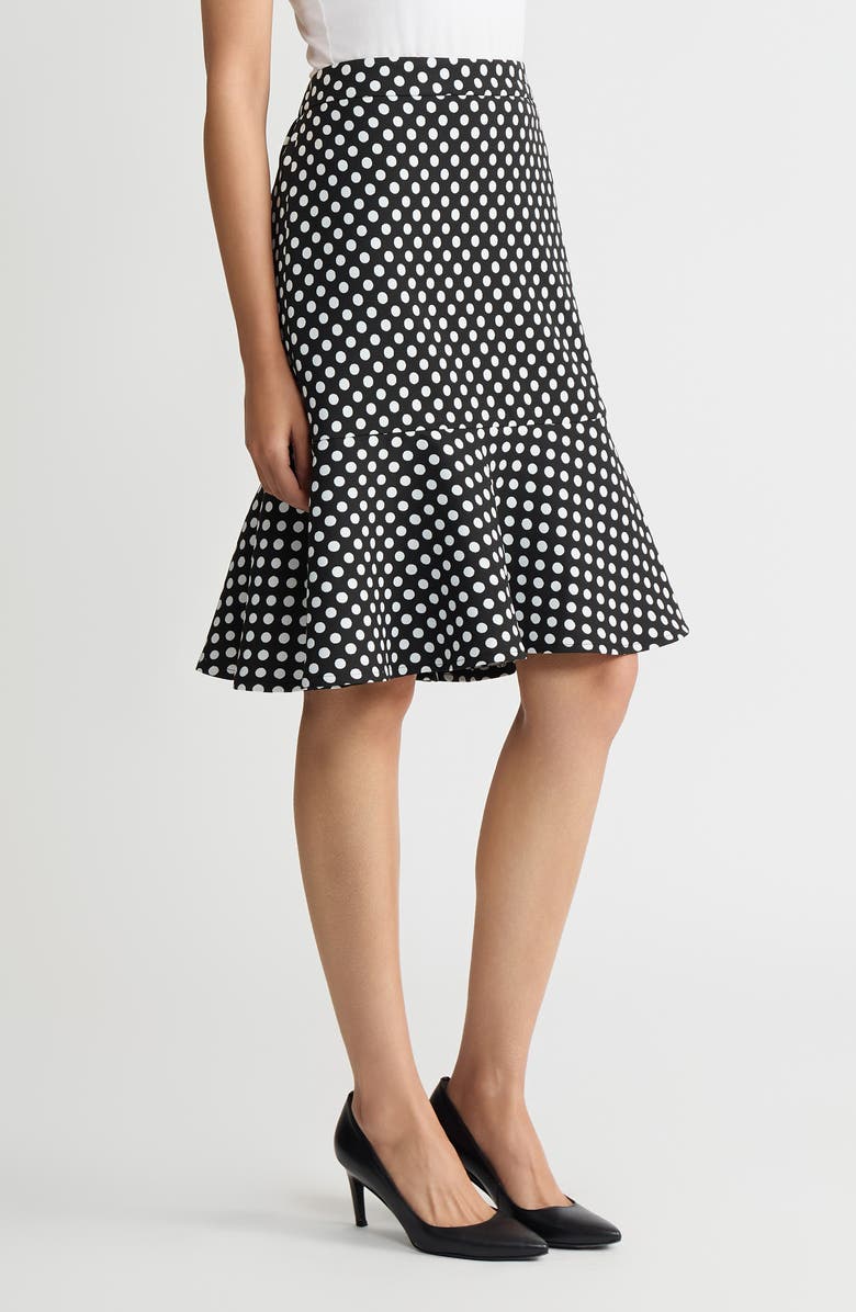 KASPER Flounce Hem Skirt, Alternate, color, Black/ Lily White