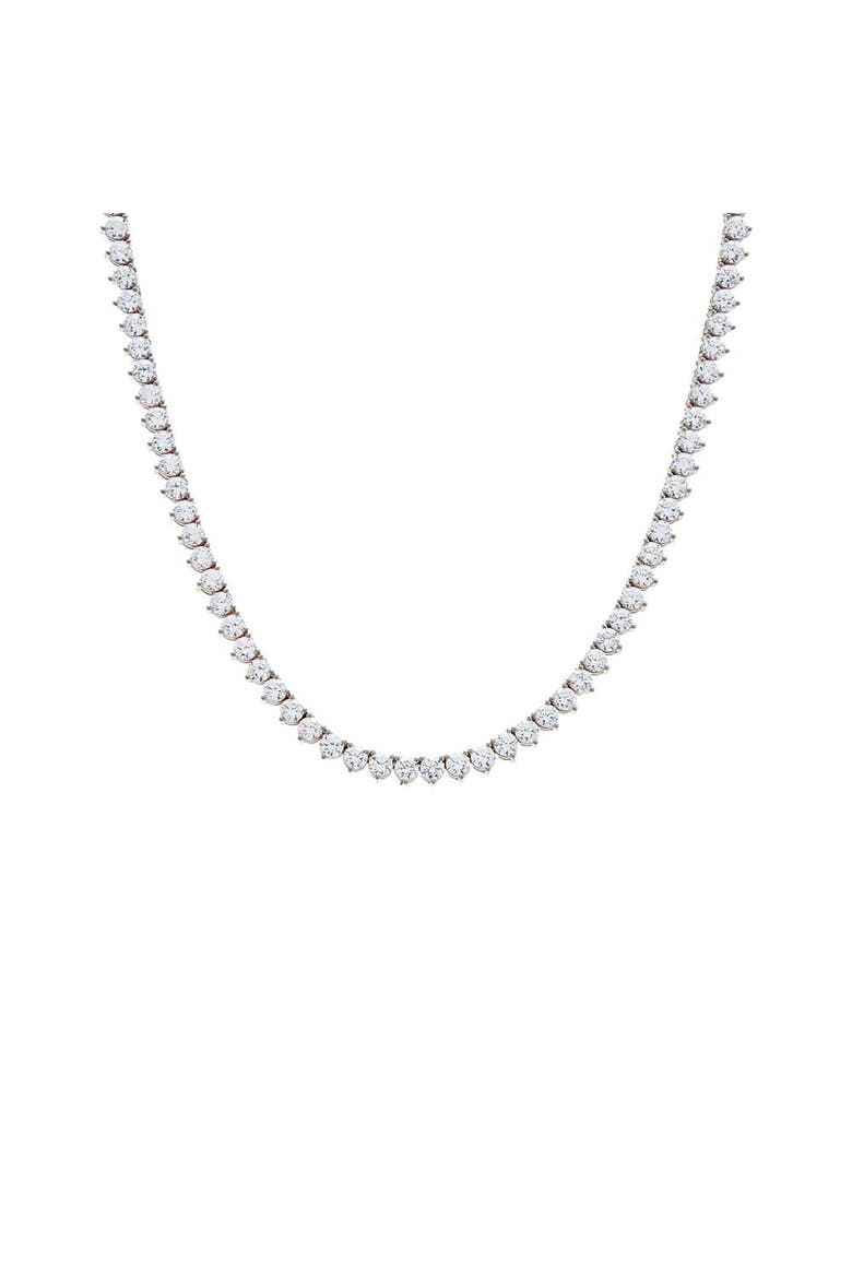 Three Prong Tennis Necklace, Main, color, Silver