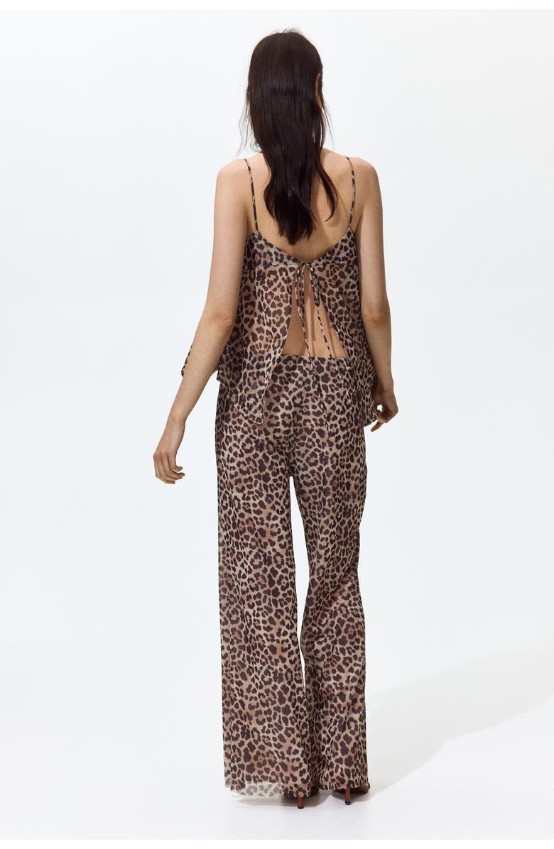 H&M Mesh Pull-on Trousers, Alternate, color, Light Beige/Leopard Print
