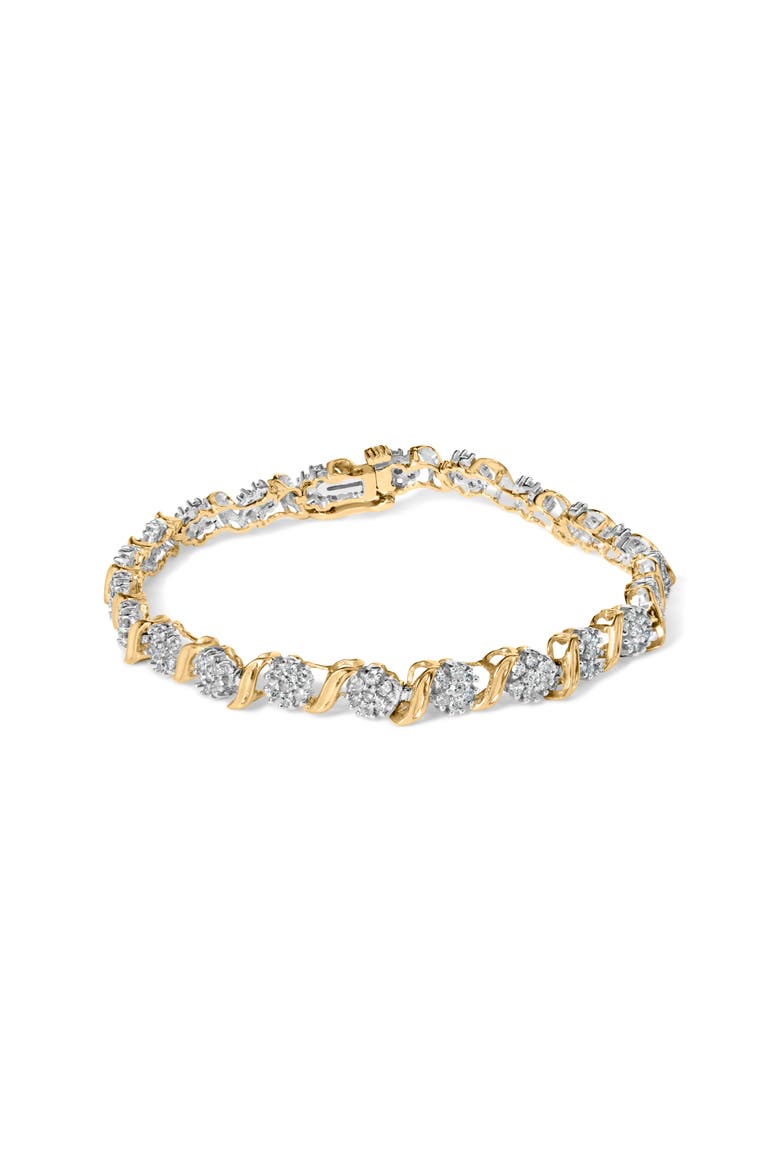 10K Yellow Gold 2.00 Cttw Round Cut Diamond 'S' Cluster Bracelet, Main, color, Yellow