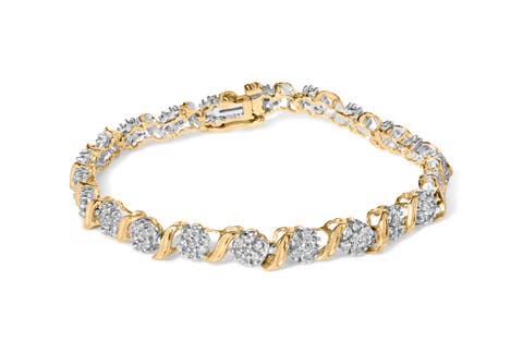 10K Yellow Gold 2.00 Cttw Round Cut Diamond 'S' Cluster Bracelet