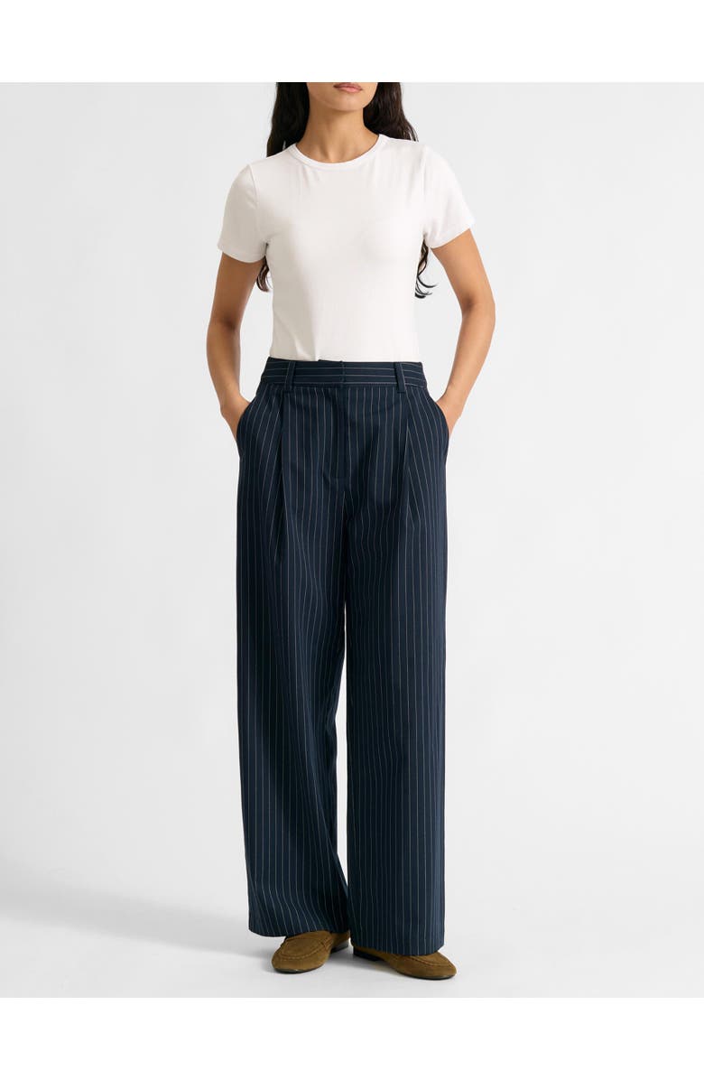 Albaray Pinstripe Pleat Trousers, Alternate, color, Navy