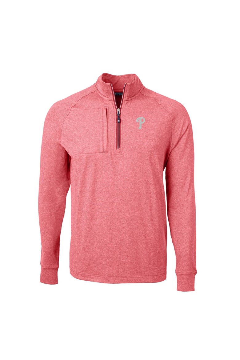 Men's Cutter & Buck Heather Red Philadelphia Phillies Adapt Eco Knit Stretch Recycled Quarter-Zip Pullover Top, Alternate, color, Heather Red