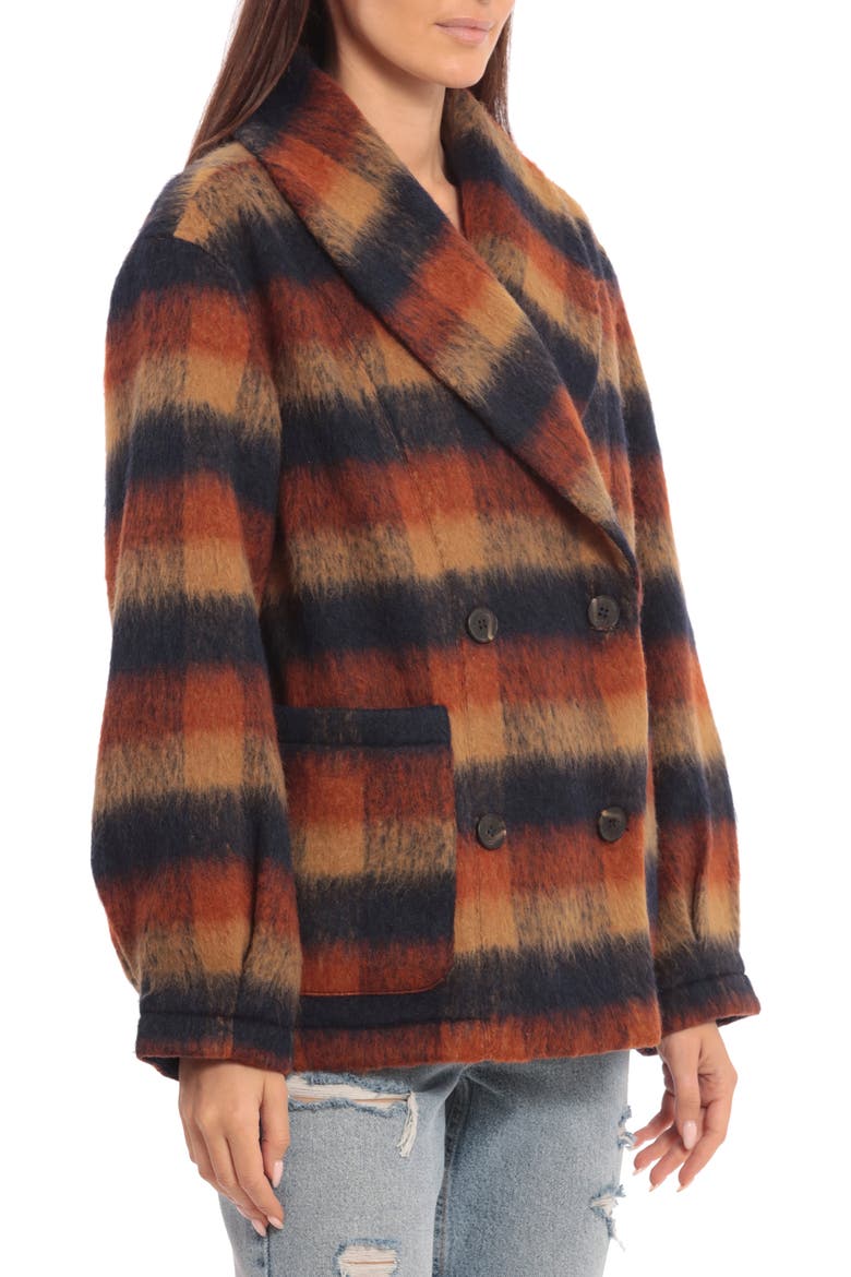 Plaid Shawl Collar Double Breasted Jacket, Alternate, color, RUST/ NAVY BRUSHED PLAID