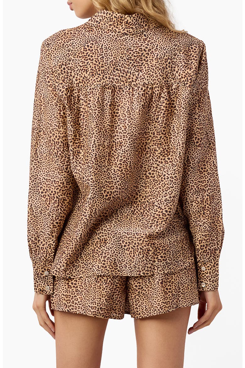Rafella Floral Cotton & Silk Button-Up Shirt, Alternate, color, LEOPARD