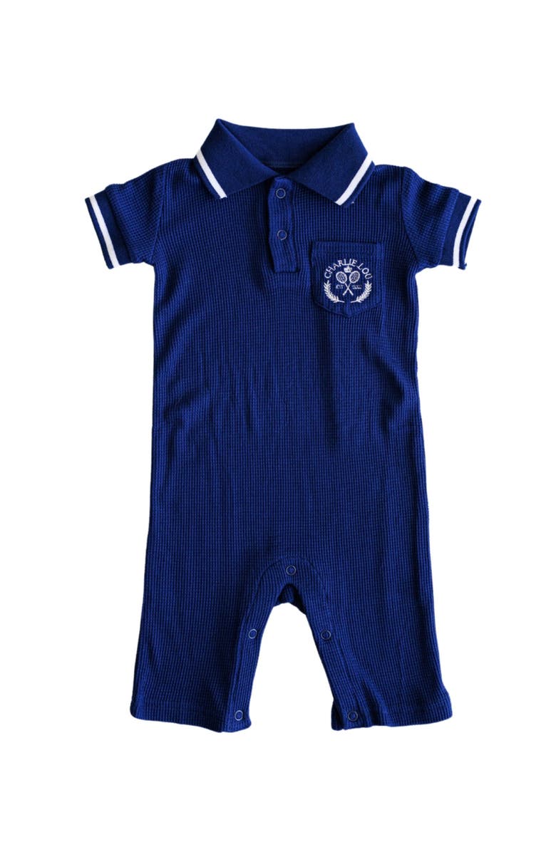 Charlie Lou Baby<sup>®</sup> Waffle Polo Romper, Main, color, 