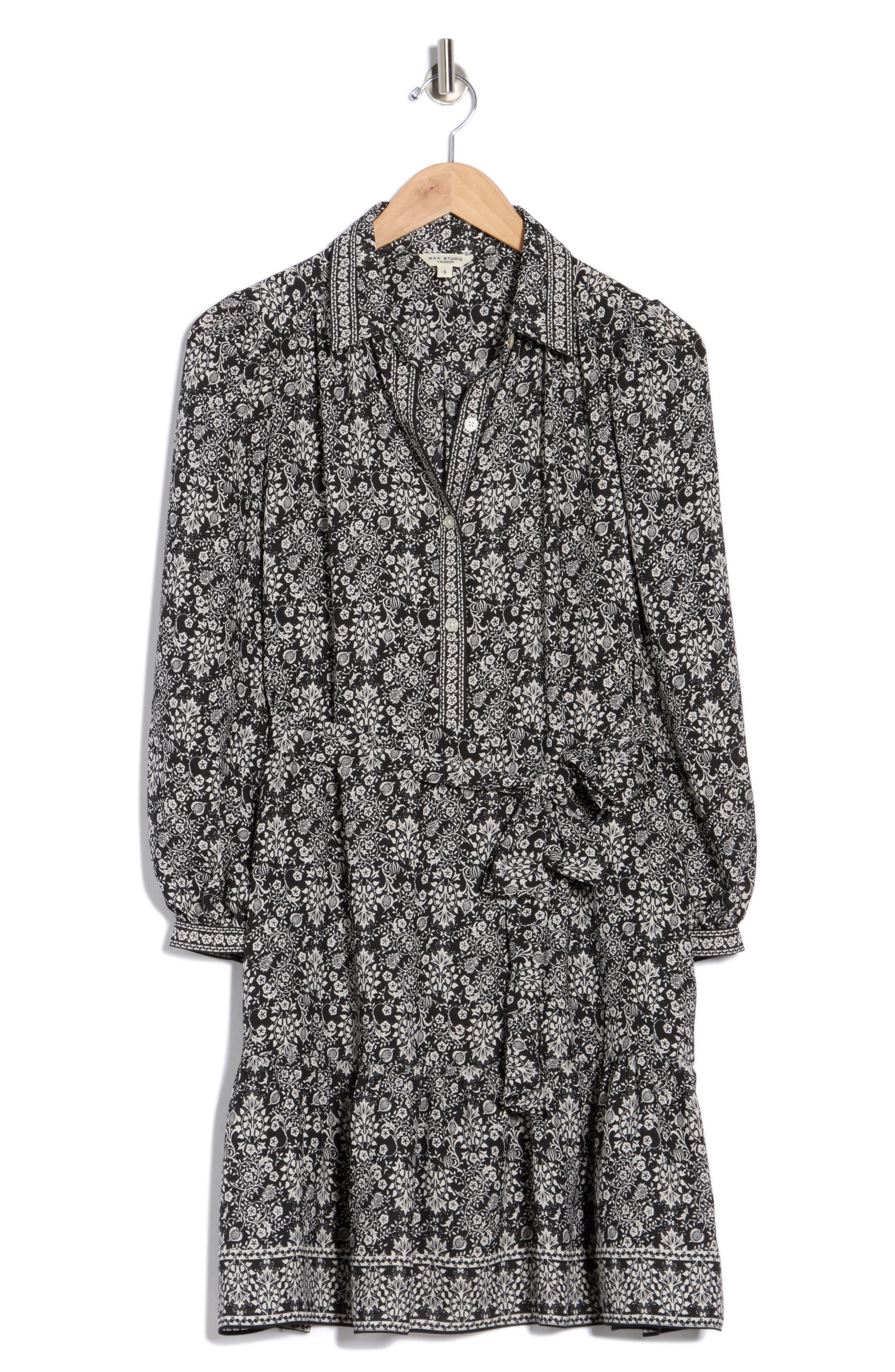 MAX STUDIO Long Sleeve Button Front Crepe Dress