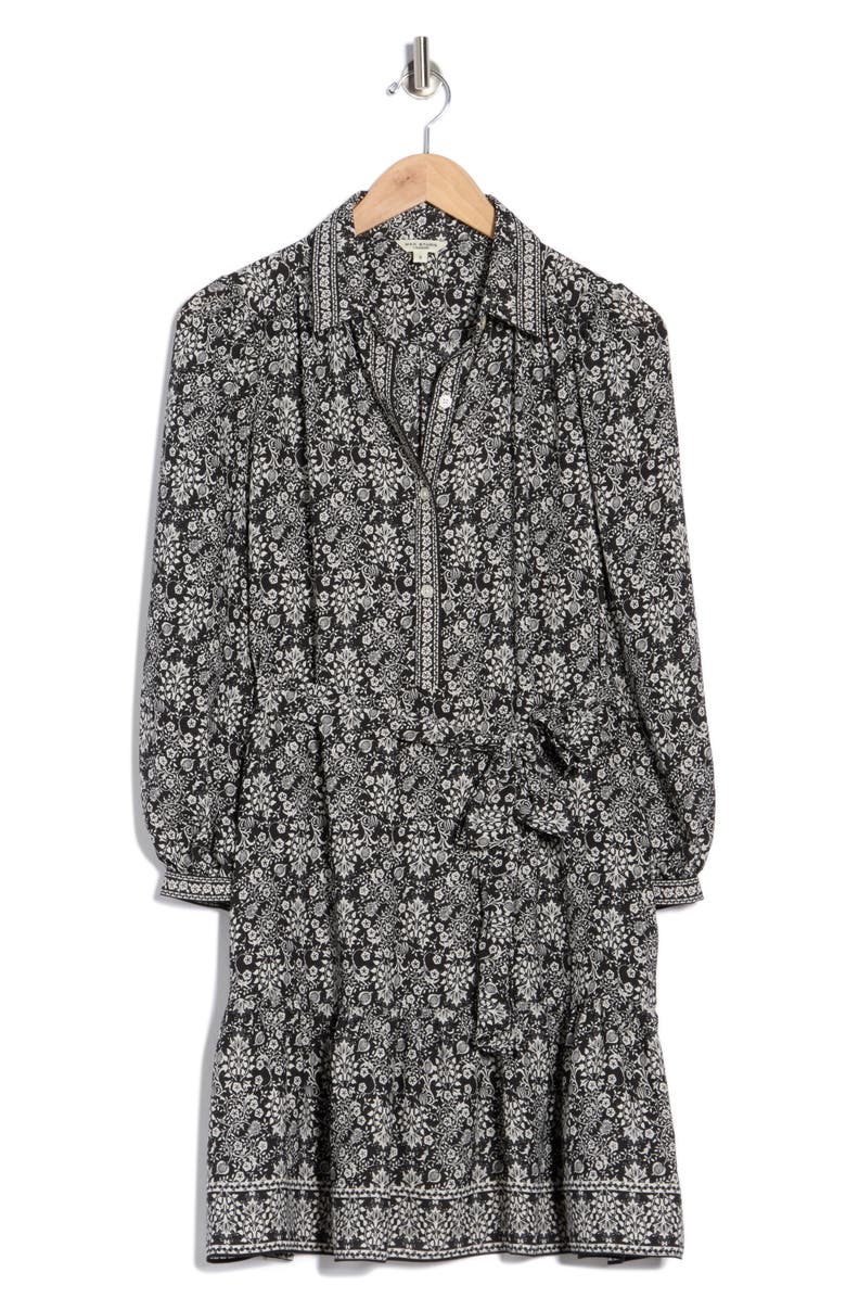 MAX STUDIO Long Sleeve Button Front Crepe Dress, Alternate, color, Black/ Ivory Cara Folk Flower