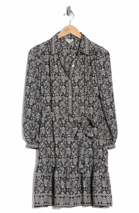 MAX STUDIO Long Sleeve Button Front Crepe Dress