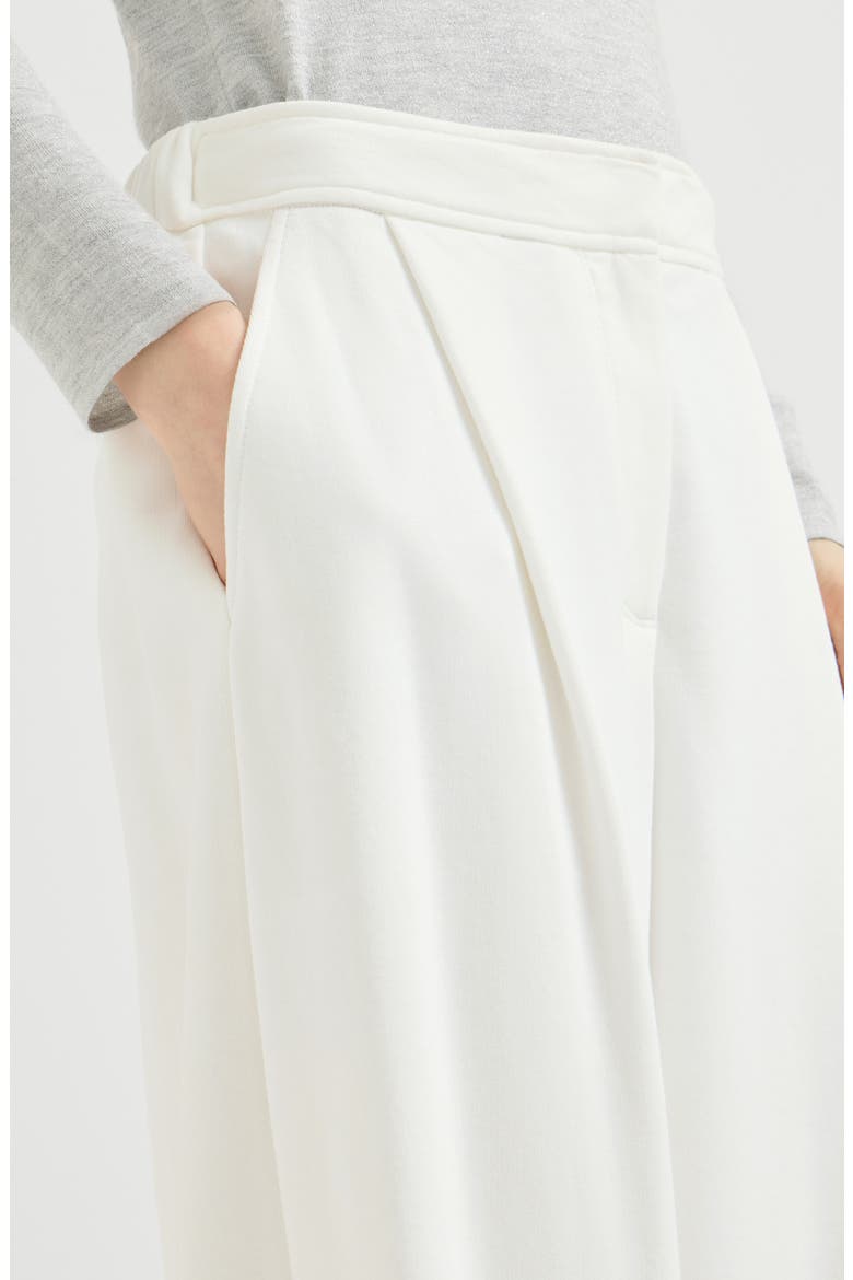 Cotton smooth French terry pleated track trousers, Alternate, color, White