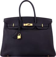 Pre-Owned Hermes Birkin Handbag Black Togo with Gold Hardware 35