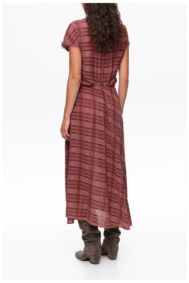Checked Fluid Midi Dress with Flare, Alternate, color, GARNET