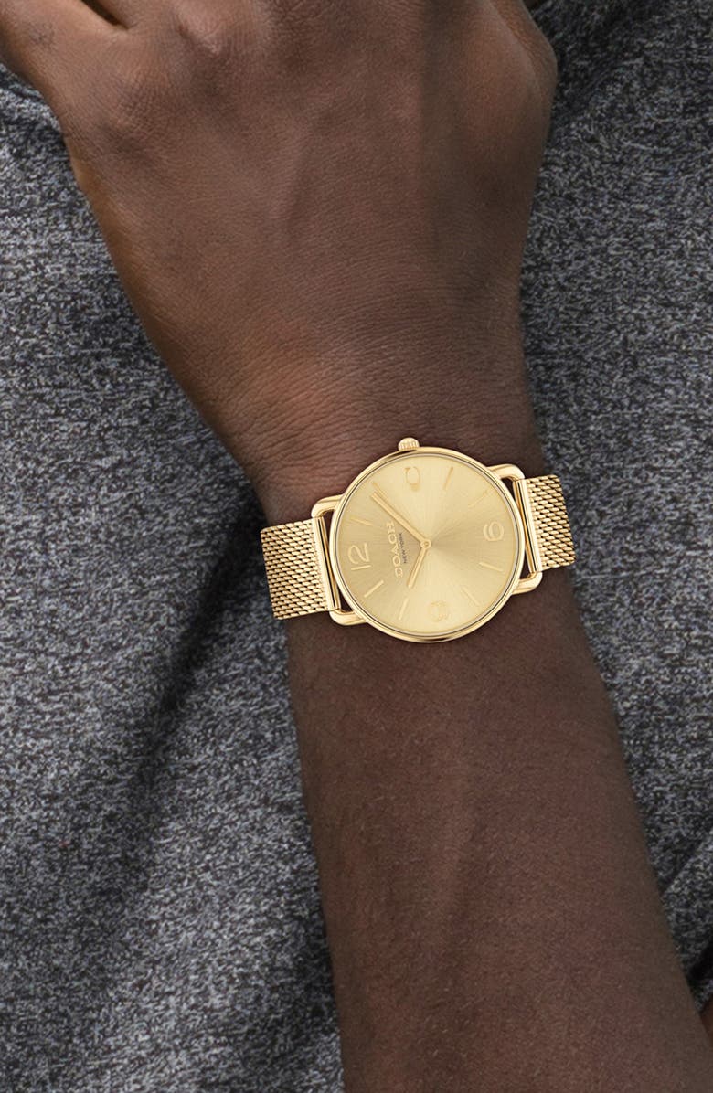 COACH Elliot Mesh Strap Watch, 41mm, Alternate, color, Gold
