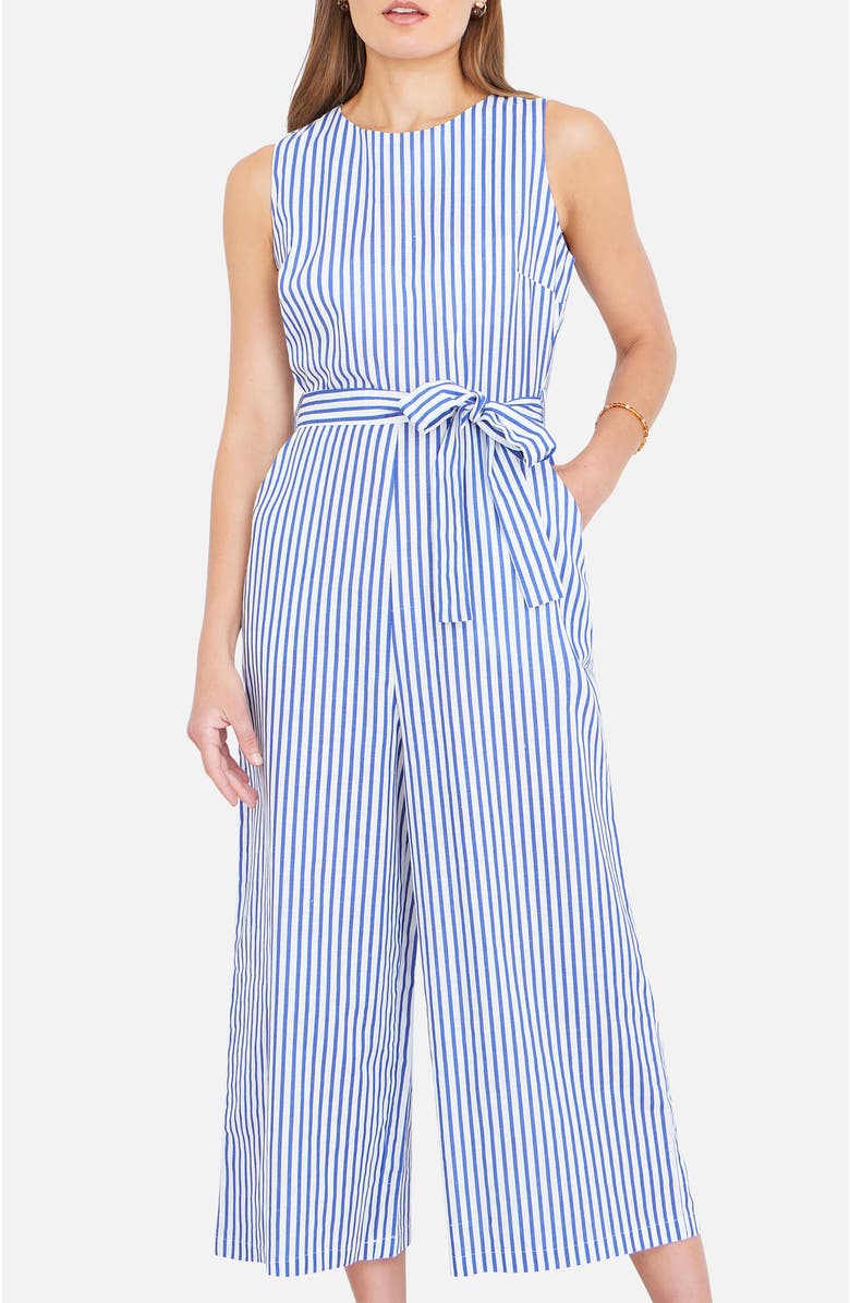 Yumi Cotton Stripe Culotte Jumpsuit, Alternate, color, Blue