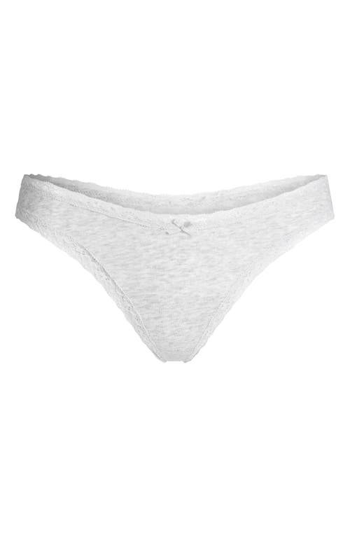 Skims Lightweight Cotton Lace Trim Thong In White