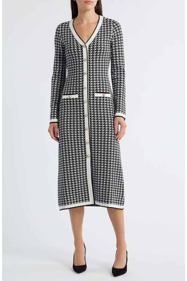 Houndstooth Long Sleeve Sweater Dress, Main, color, BLACK/ WHITE