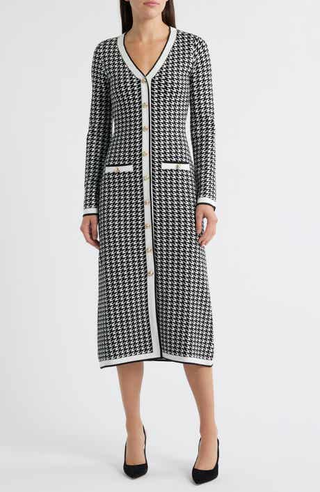 ZOE AND CLAIRE Houndstooth Long Sleeve Sweater Dress