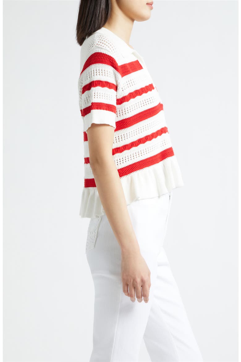 Elvire Knit Polo Pullover, Alternate, color, GOJI BERRY/ IVORY