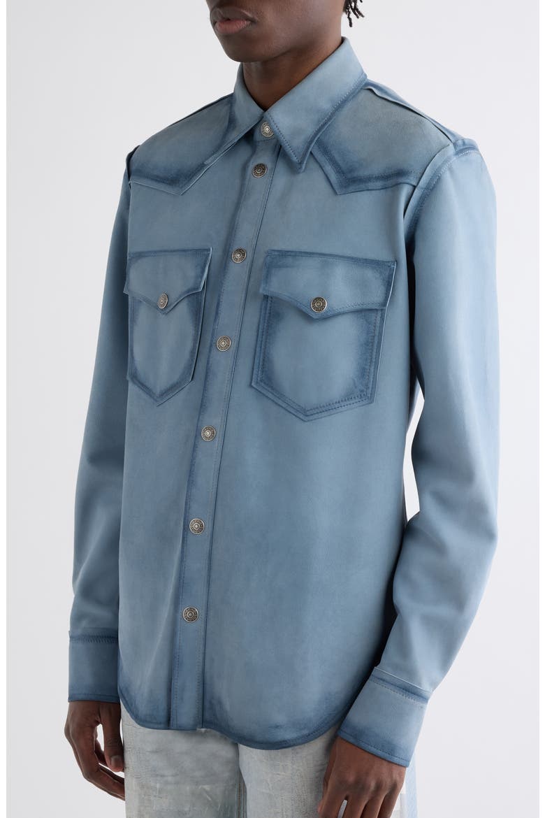 Lestern Suede Leather Overshirt, Alternate, color, LIGHT BLUE