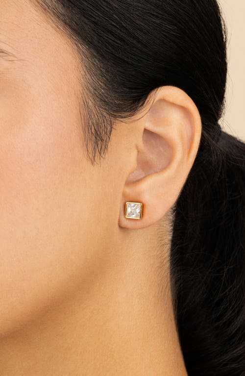 Sterling Forever 14k Over Silver Cz Princess Cut Bezel Set Stud Earrings In Gold