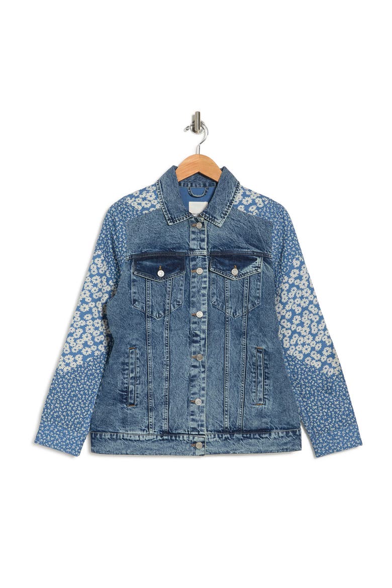 Denim Combo Trucker Jacket, Alternate, color, LIGHT BLUE-INDIGO FLORAL