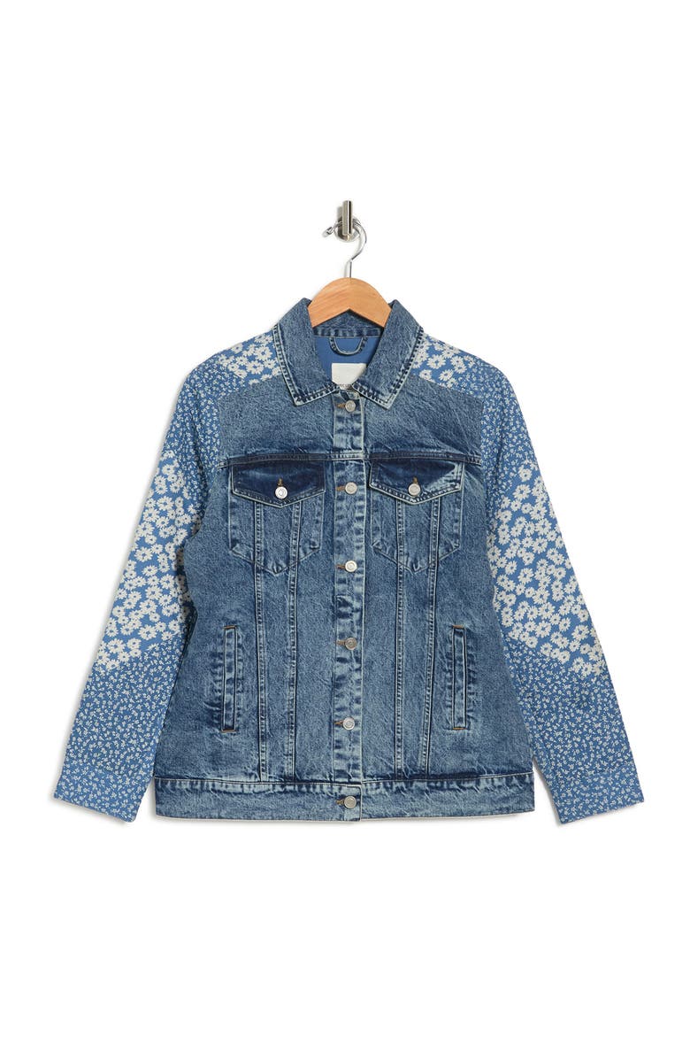 Avec Les Filles Denim Combo Trucker Jacket, Alternate, color, 