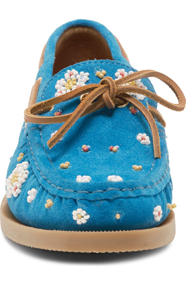 Free People Sandy Beaded Boat Shoe, Alternate, color, Emerald Tide Suede