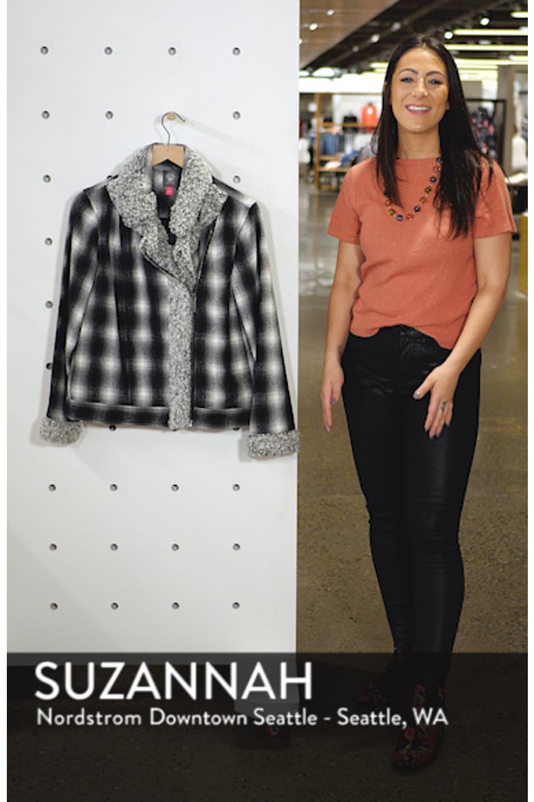 Faux Shearling Trim Plaid Jacket video