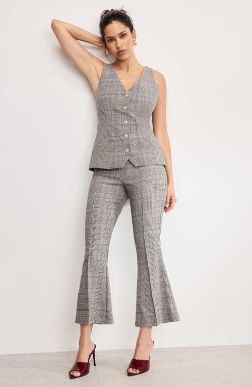 Good American Plaid Kick Flare Pants In Gray
