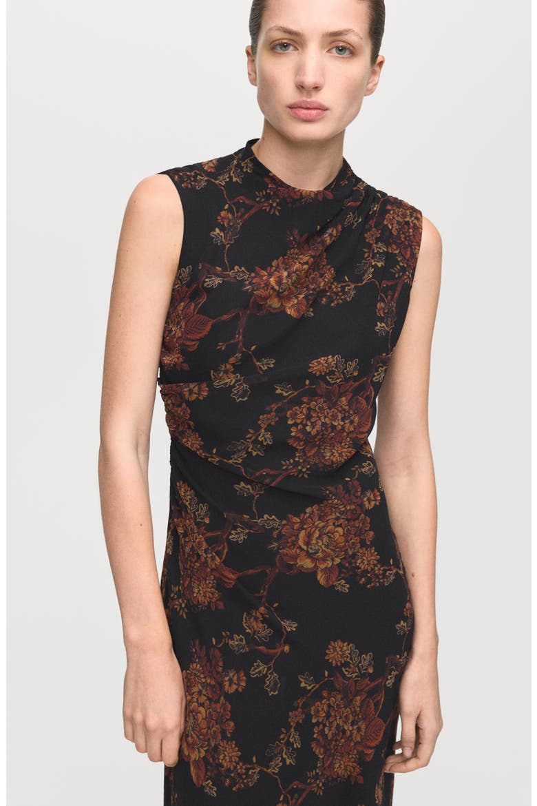 Floral Shirred Dress, Alternate, color, BLACK