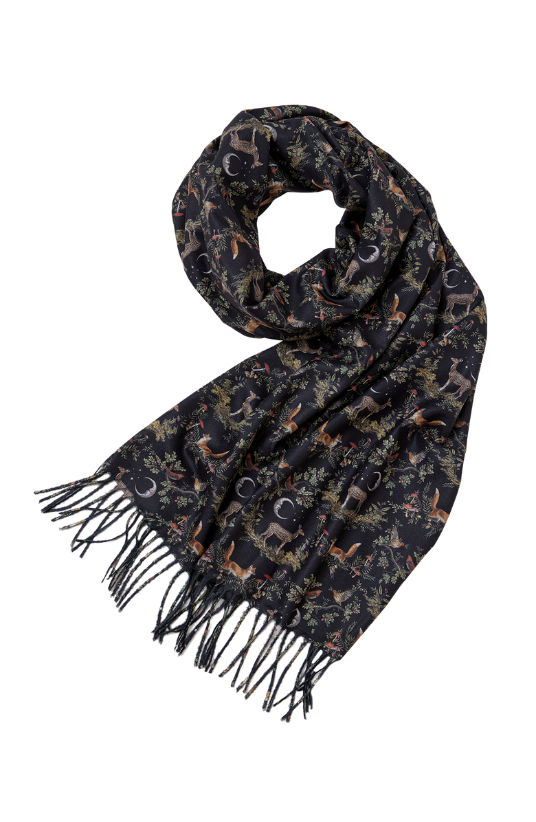 Fable England A Night's Tale Woodland Midnight Heavy Weight Scarf, Main, color, Black