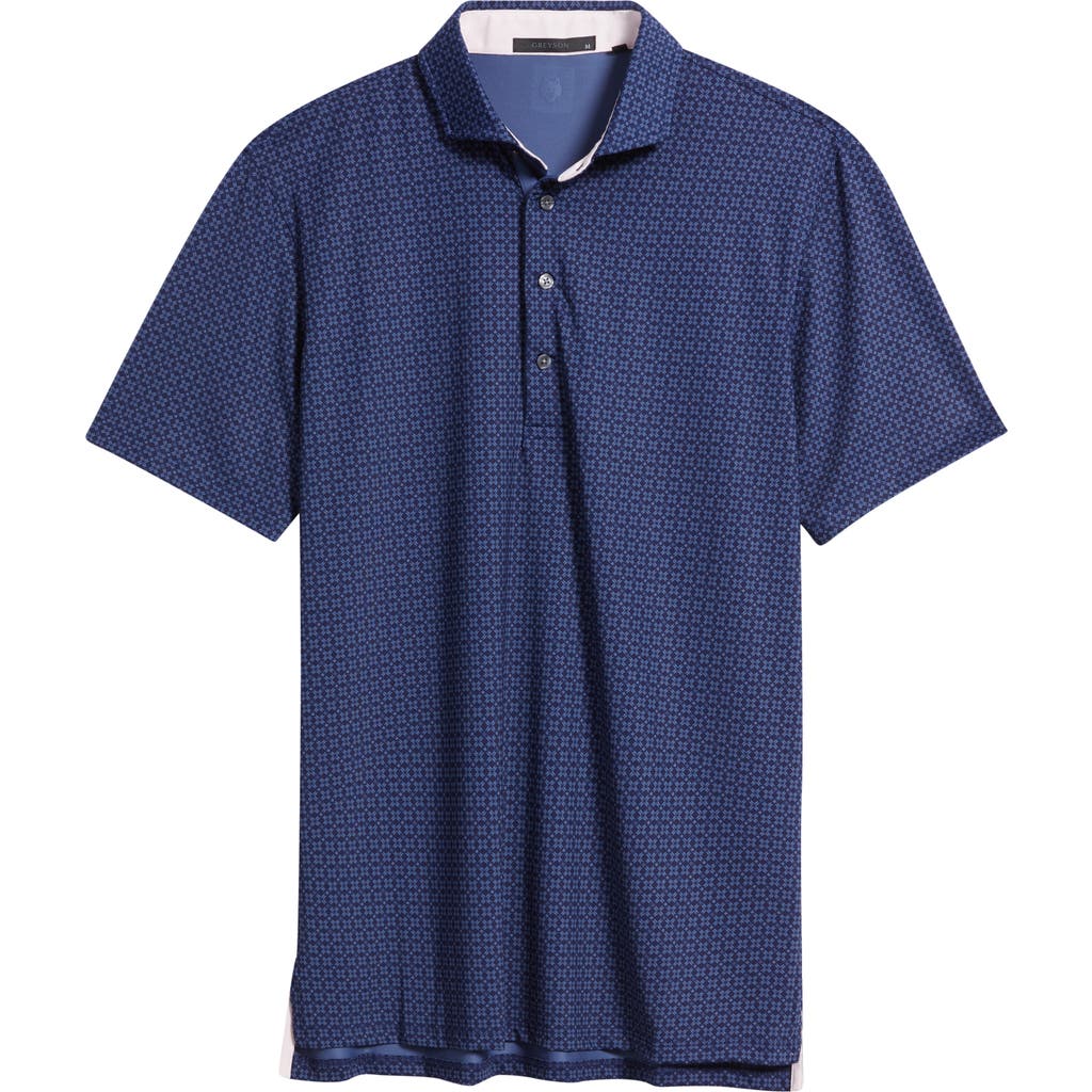 Greyson Ghost Thistle Geo Print Performance Golf Polo In Blue