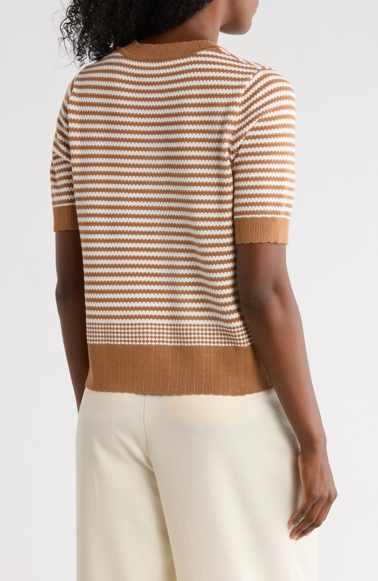 Adrianna Papell Stripe Short Sleeve Sweater, Alternate, color, Camel/ Ivory Color