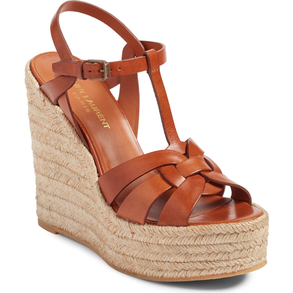 Saint Laurent Tribute Espadrille Wedge In Brown