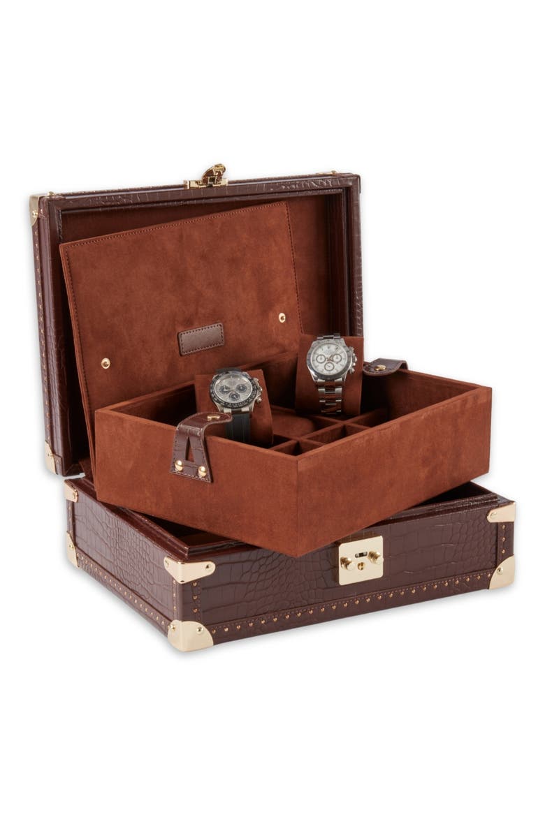 8-Watch Storage Case, Alternate, color, BROWN MULTI COLOR