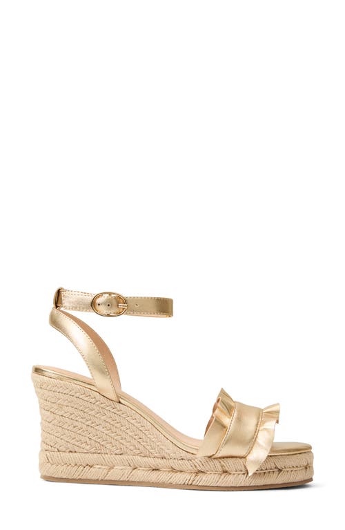 Jack Rogers Rozette Ruffle Espadrille Ankle Strap Platform Wedge Sandal In Gold