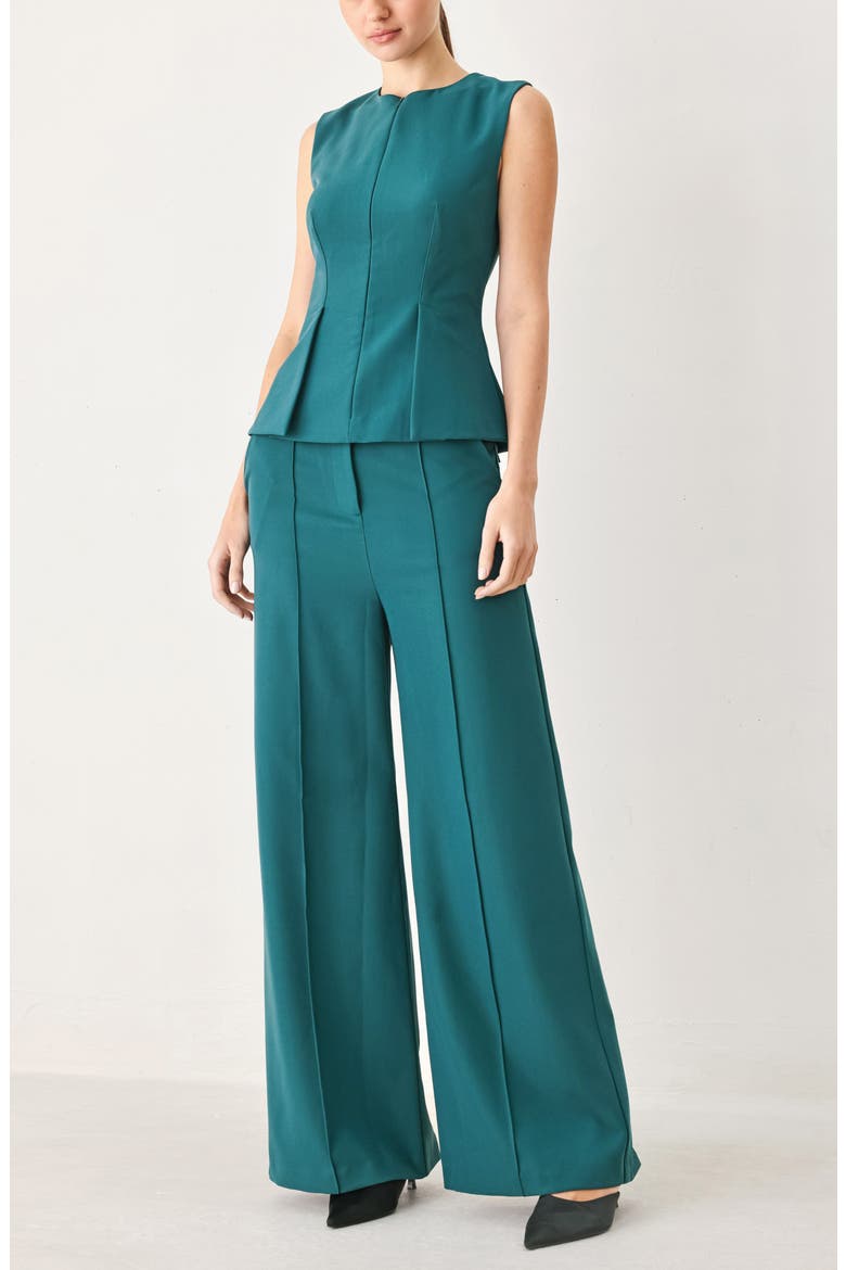 Pleated Peplum Sleeveless Top, Alternate, color, TEAL