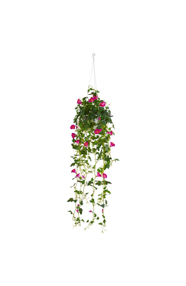 NEARLY NATURAL 30-in Petunia Hanging Basket Artificial Plant, Main, color, Purple