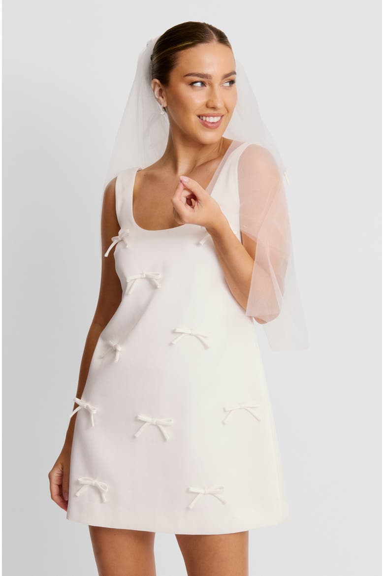 Scoop Neck Bow Detail Mini Dress, Main, color, White