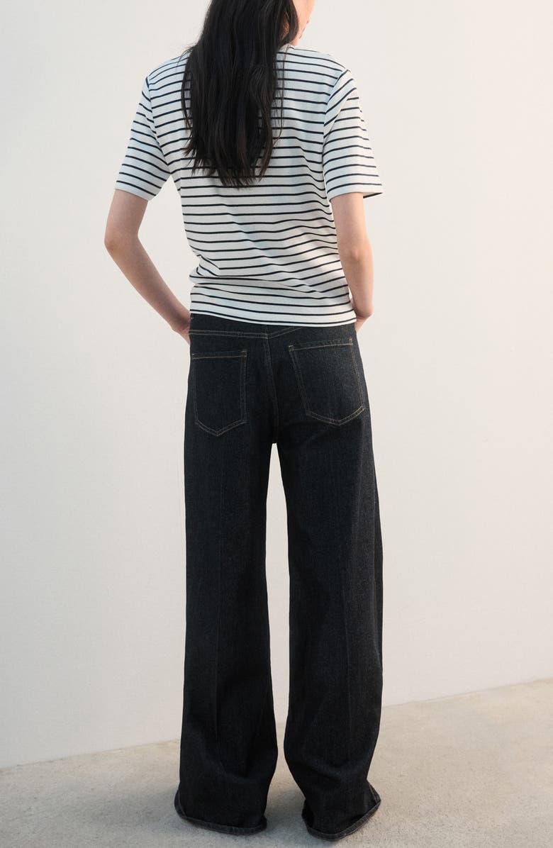 MANGO Embroidered Stripe Top, Alternate, color, Navy