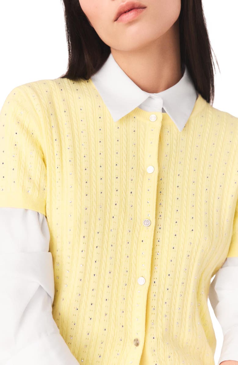 maje Cardigan with rhinestone neck, Alternate, color, Yellow