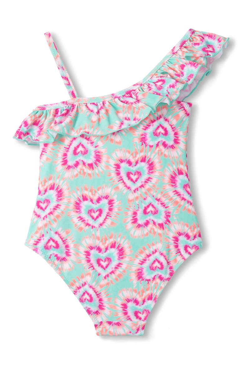 Kids' Glow Hearts Ruffle One-Piece Swimsuit, Alternate, color, OPAL
