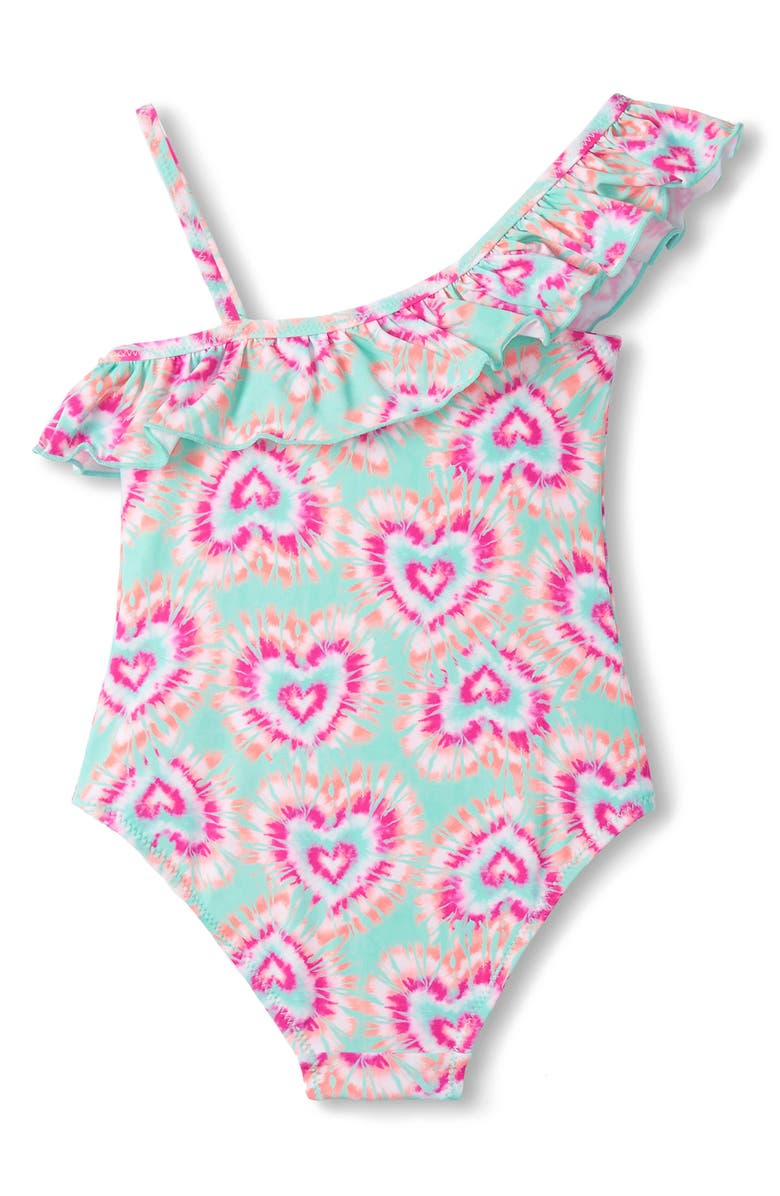 Hatley Kids' Glow Hearts Ruffle One-Piece Swimsuit, Alternate, color, Opal