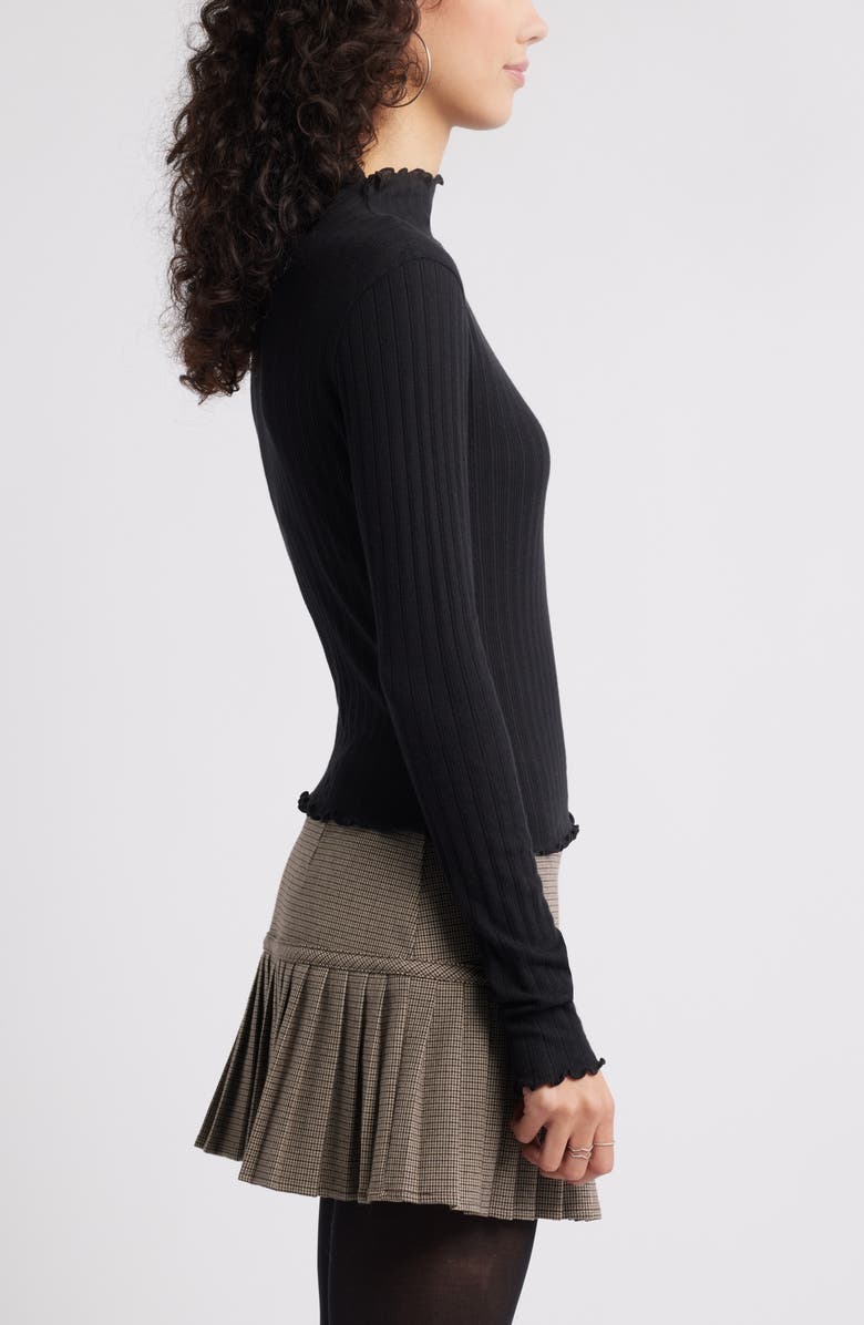 BP. Lettuce Edge Mock Neck Long Sleeve Rib Top, Alternate, color, 