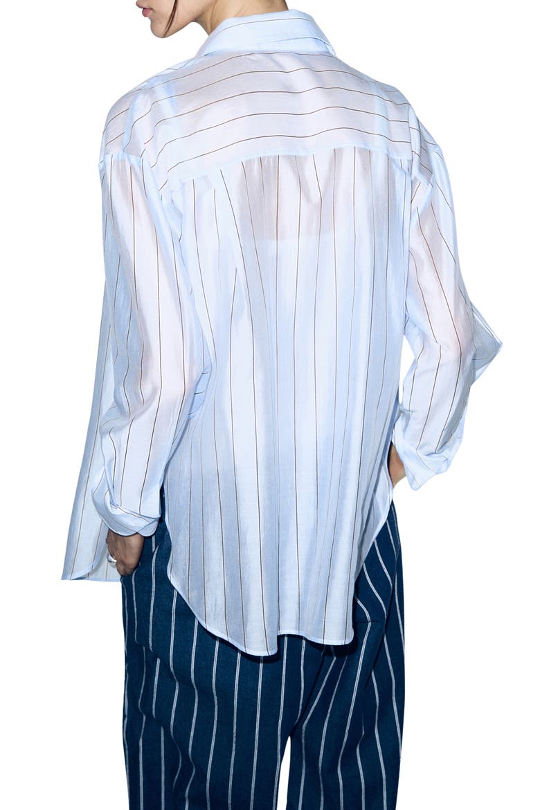 Stripe Sheer Button-Up Shirt, Alternate, color, SKY BLUE