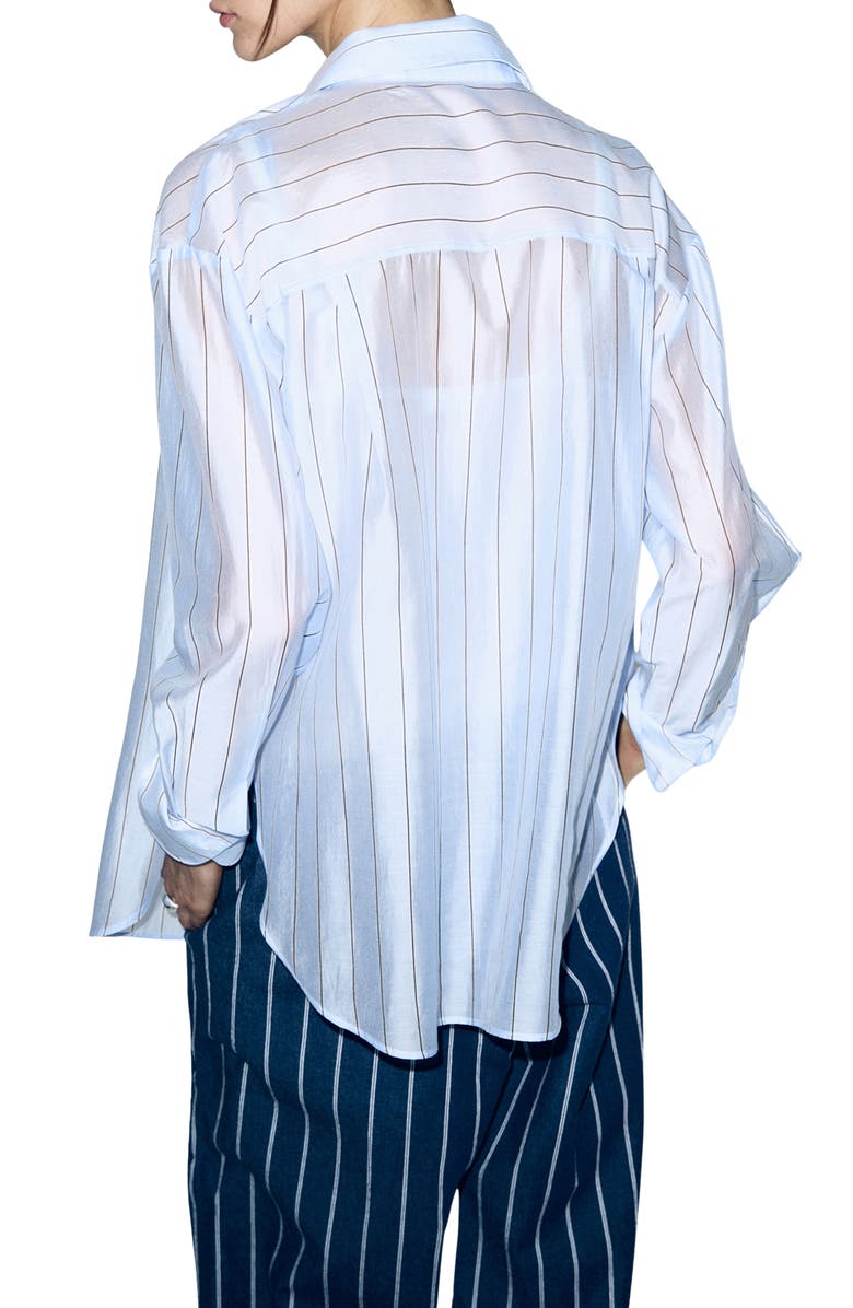 MANGO Stripe Sheer Button-Up Shirt, Alternate, color, Sky Blue