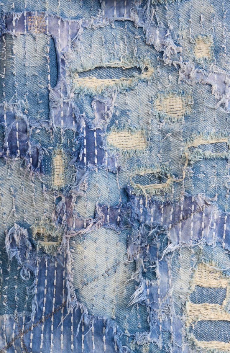 Nothing Grows Overnight Boro Distressed Hooded Denim Jacket, Alternate, color, Blue Wash