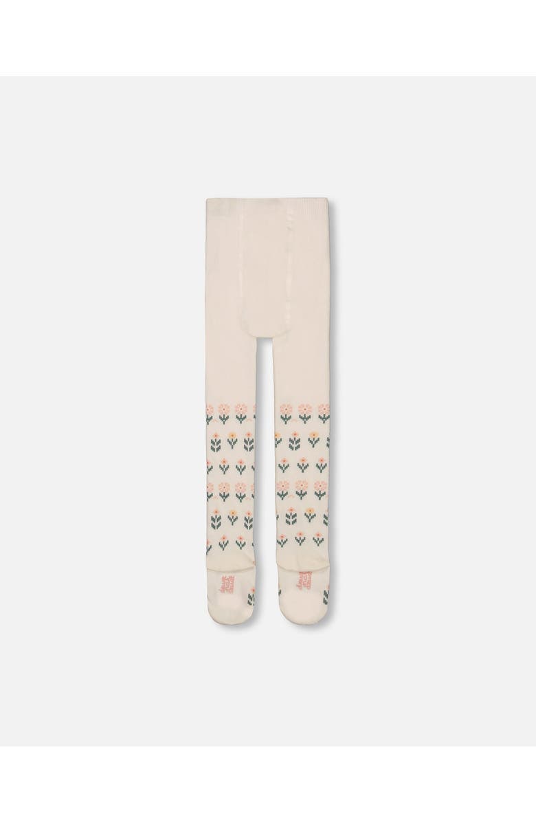 Deux par Deux Baby Girl's Jacquard Tights Off White With Flowers, Alternate, color, 