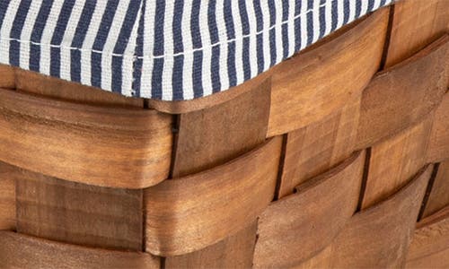Picnic Time Kansas Stripe Handwoven Wood Picnic Basket In Blue